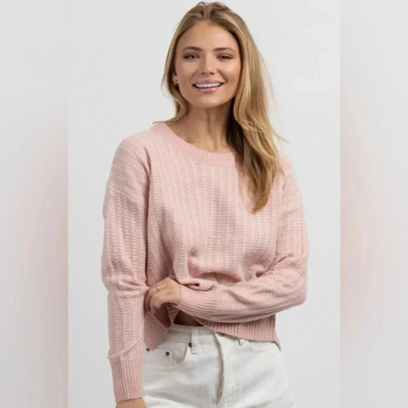 Le Lis• PINK + WHITE OPEN BACK SWEATER size small - Picture 3 of 15